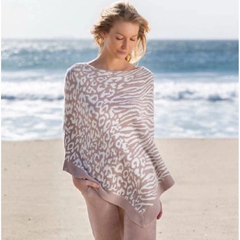 Barefoot‎ Dreams CozyChic Ultra Lite Ocean Breeze Poncho Faded Rose Animal OS
